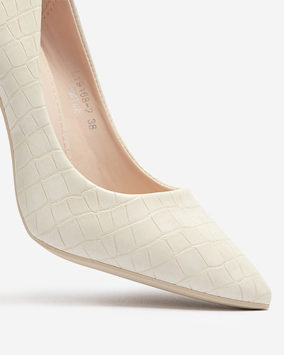 Cream women's stiletto pumps with embossing Asota - Footwear