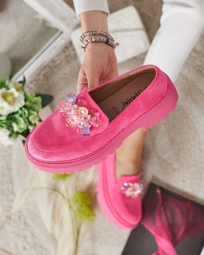 Royalfashion Fuchsia women's moccasins with colorful beads Hetika