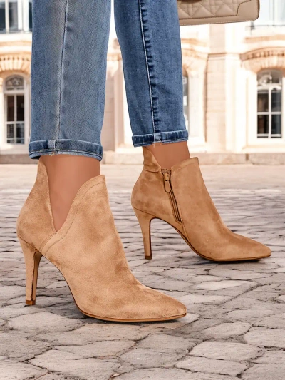 Light brown women's boots on a high heel Annalisa - Footwear