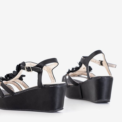 Black flower-embellished platform sandals Serena- Footwear