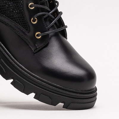 Openwork black women's lace-up boots Buhomi - Footwear