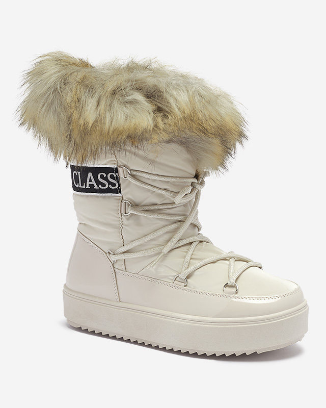 Bēšas krāsas sieviešu sniega zābaki ar kažokādu Lilitsa- Footwear