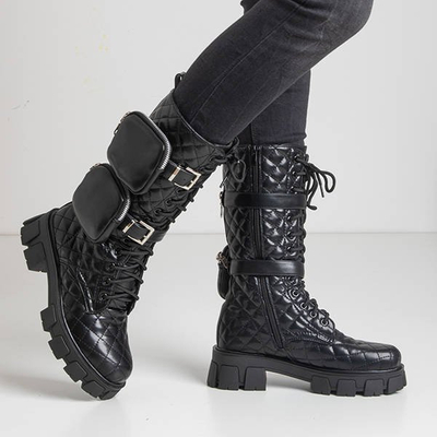 Black low boots with quilted upper Tepani - Footwear