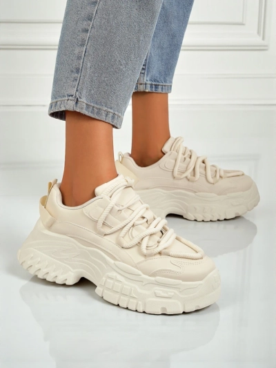 Damskie sneakersy beżowe Athenia z ekoskóry wan platformie 6,5 cm