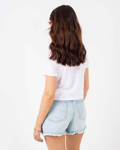 White women's t-shirt with an inscription and sequins - Clothing