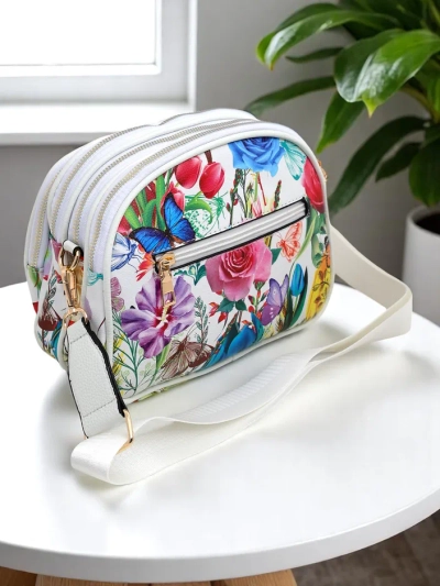 Royalfashion Ziedu ovāla mazā sieviešu soma, izgatavota no ekokādas