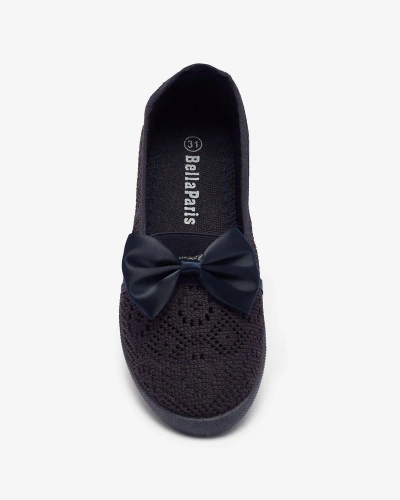 Girls' navy blue slip on sneakers with bow Sweet Life - Footwear