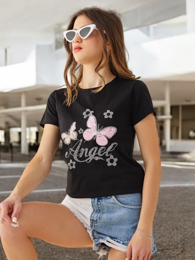 Royalfashion Женская футболка из хлопка с бабочкой