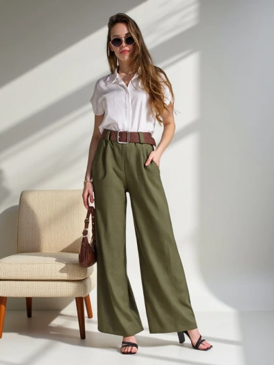 Royalfashion Wide women's pants with a belt