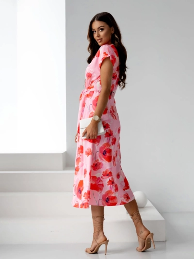 Royalfashion Women's midi dress with short sleeves, wrap neckline in spring flowers