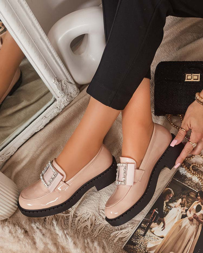 Lacquered shoes with a buckle in nude color Fogim- Footwear