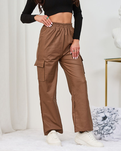 Royalfashion Brown women's combat pants in eco leather