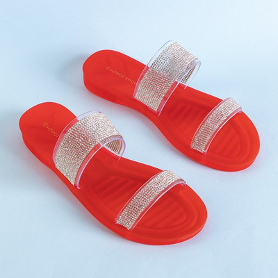 Women's red rubber slippers with cubic zirconia Niuci - Footwear