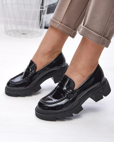 Lacquered black moccasins for women Tygriss- Footwear