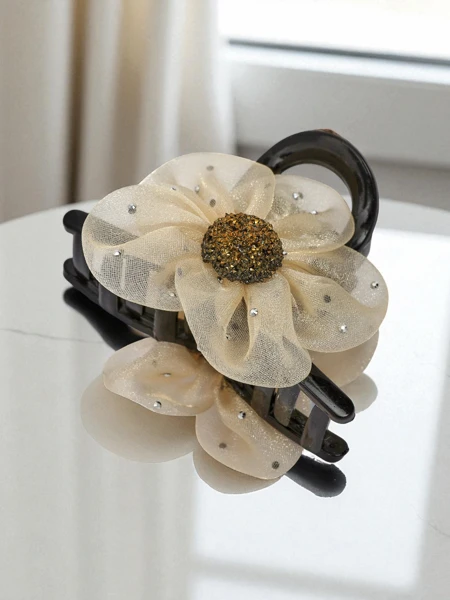 Royalfashion Hair Clip with Tulle Flower and Glitter Center
