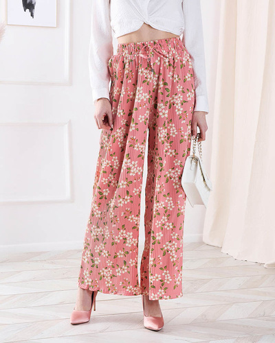 Women's pink floral fabric pants - Clothing