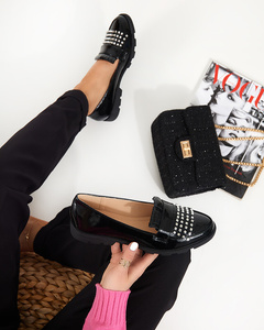 Black lacquered moccasins with rhinestones Fanreso - Footwear