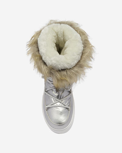 Silver women's slip-on snow boots with fur Lilitsa- Footwear