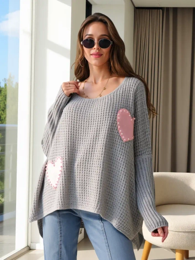 Royalfashion Women's Acrylic Sweater with Hearts Oversize