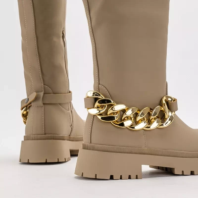 OUTLET Beige women's knee-high boots Filusio - Footwear