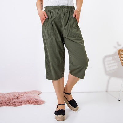 Green women's straight 3/4 length pants PLUS SIZE - Clothing