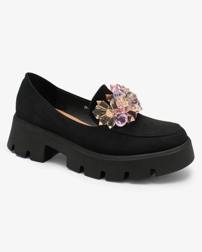 Royalfashion Black women's moccasins with colorful crystals Crystal Glam