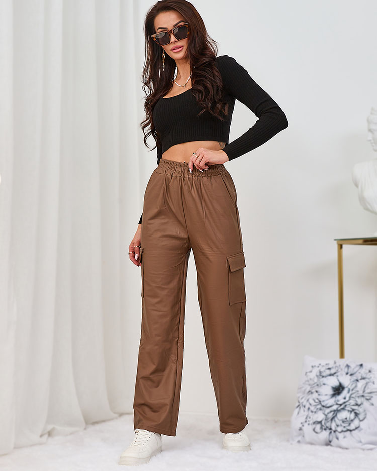 Royalfashion Brown women's combat pants in eco leather