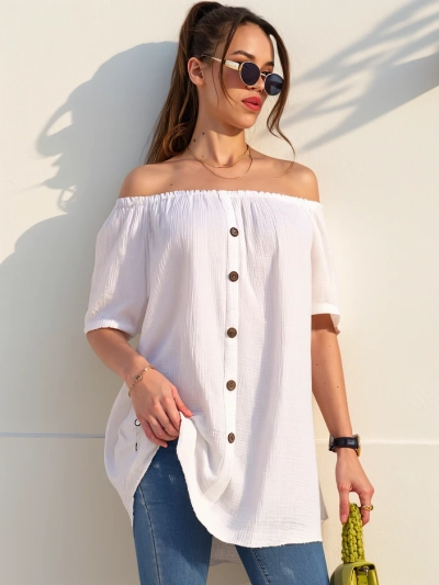 Royalfashion sieviešu kokvilnas blūze a'la Spāņu stilā ar dekoratīvajiem pogām