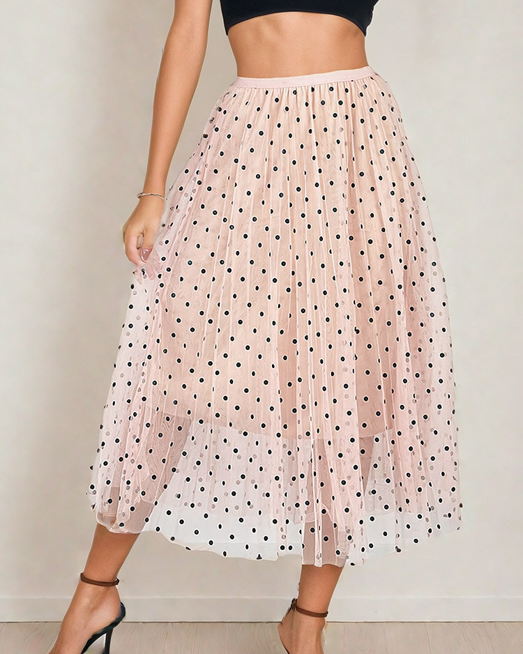 Royalfashion Women's double-layered polka dot midi skirt