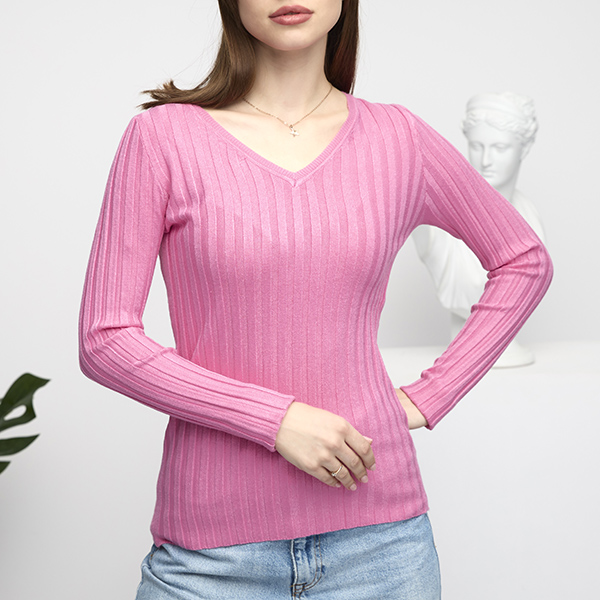 Women's Pink Ribbed Sweater - Clothing