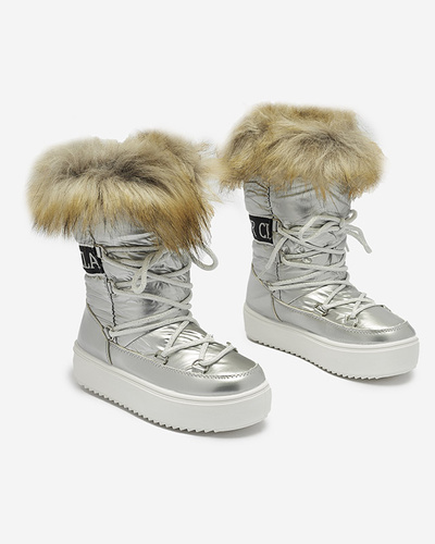 Silver children's slip-on shoes a'la snow boots with fur Asika - Footwear