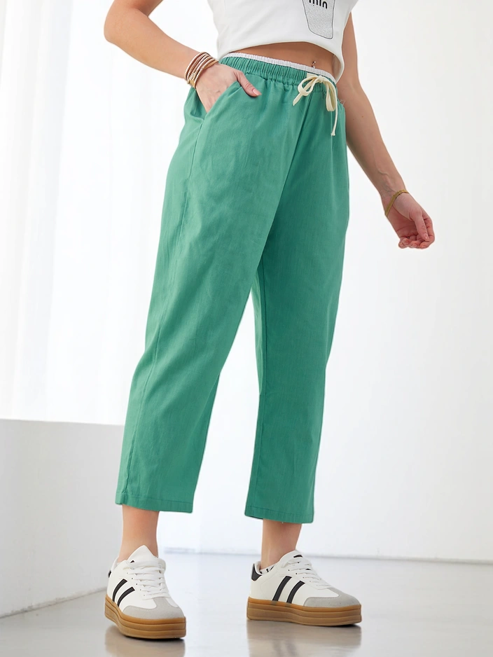 Royalfashion Cotton wide women's trousers with drawstring