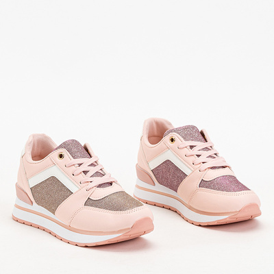 Pink women's sports sneakers with glitter Berilan - Footwear