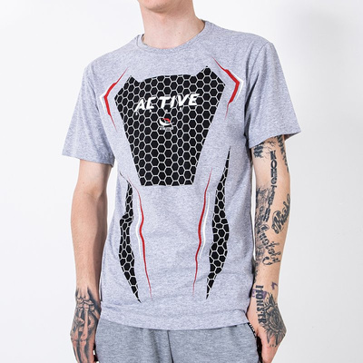 Men's Gray Printed Cotton T-Shirt - Clothing