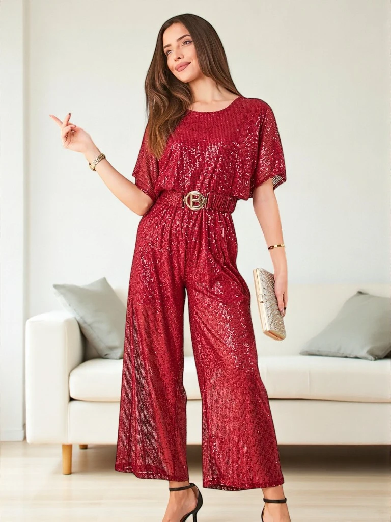 Royalfashion Garais sieviešu kombinezons ar spīdumiem