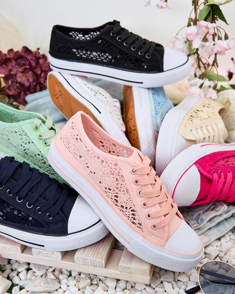 Женские тёмно-синие ажурные кроссовки Callista на плоской подошве