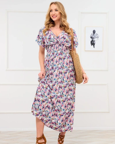 Blue and pink women's floral maxi dress - Clothing