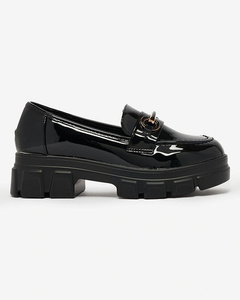 Royalfashion Lacquered black moccasins with decoration on the nose Alomea