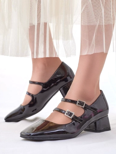 Royalfashion Glossy women's heeled pumps with straps Vible