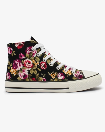 Flora Women's Black-Floral Fabric Summer Sneakers