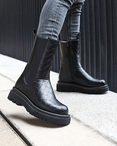 Black women's boots with embossing Ahetto- Footwear