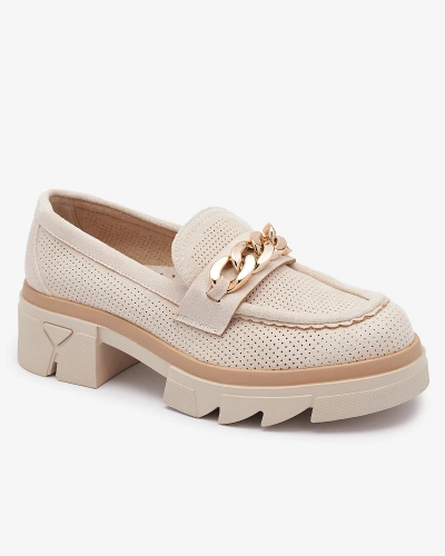 Eco-suede moccasins with gold decoration in cream color Zaffix- Footwear