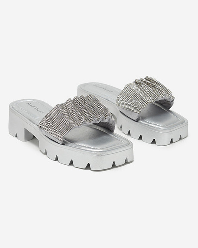 Silver women's slippers with cubic zirconia Emkoy - Footwear