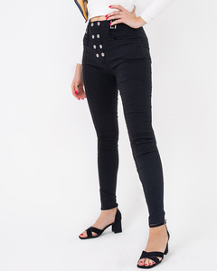 Black women's fabric teggings with decorative buttons - Clothing