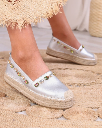 Women's silver espadrilles with crystals Ziennie - Footwear