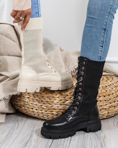 Openwork black women's lace-up boots Buhomi - Footwear