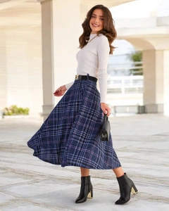 Royalfashion Women's checkered midi skirt