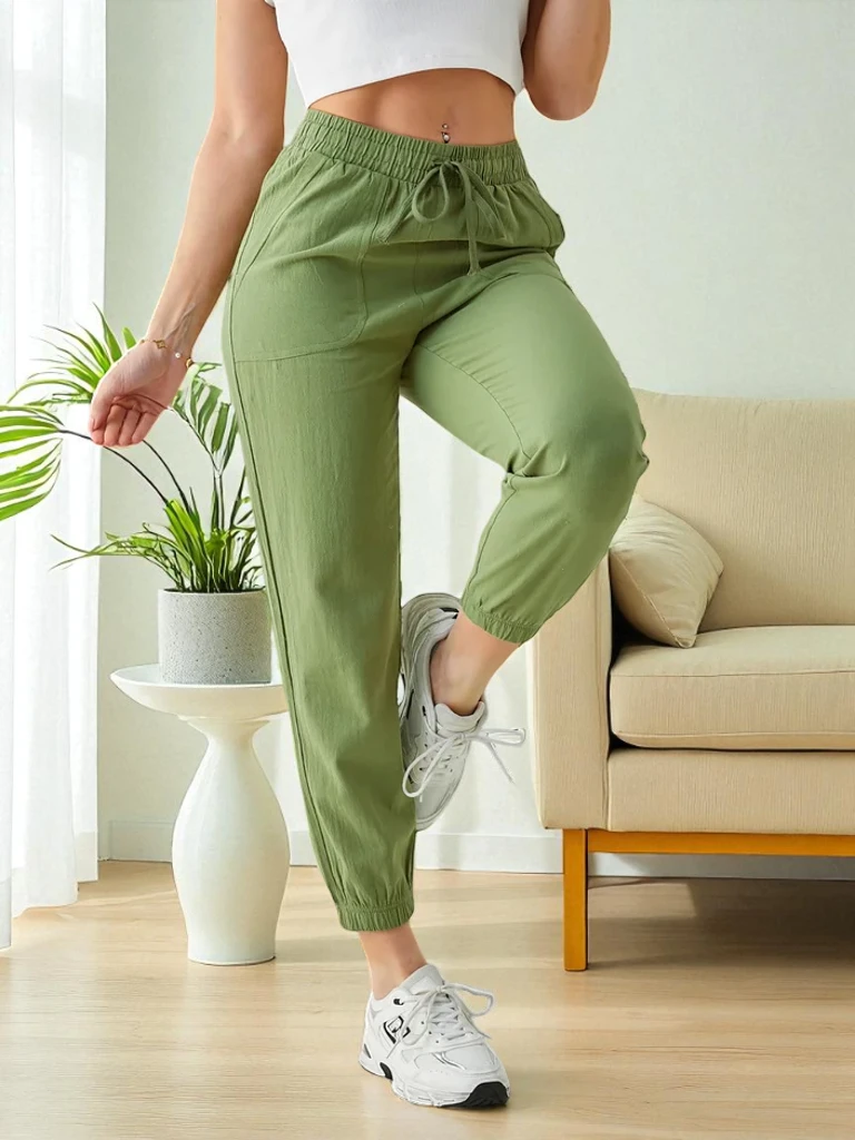 Flora Women's Jogger Pants Light Green 100% Cotton Comfortable