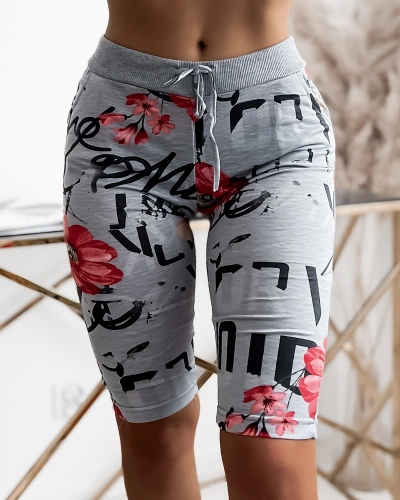 Royalfashion Gray-red women's 3/4 print shorts PLUS SIZE