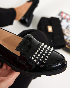 Black lacquered moccasins with rhinestones Fanreso - Footwear